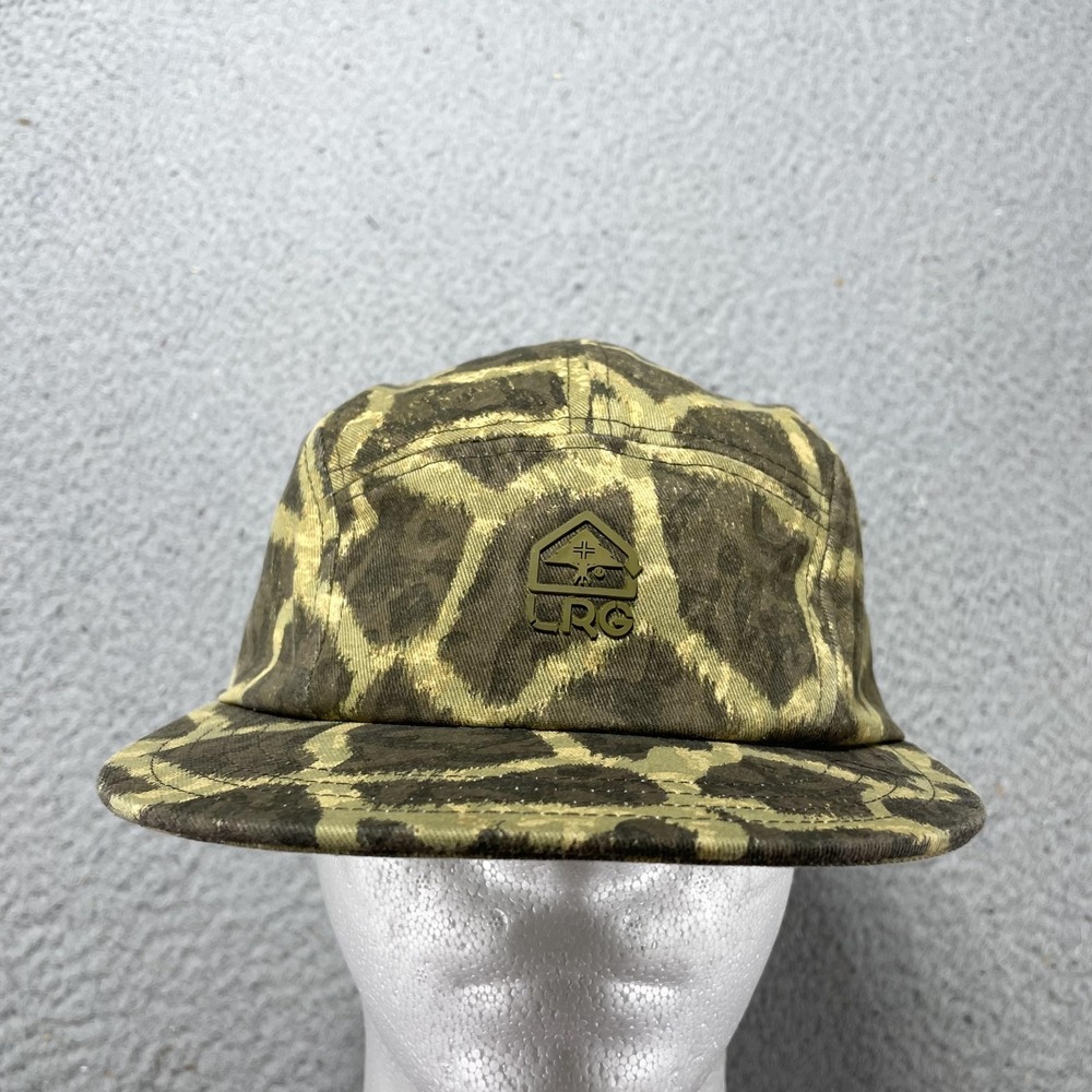 LRG Hat Cap Strap Back One Size Mens Brown Animal Print 5 Panel Leather Strap